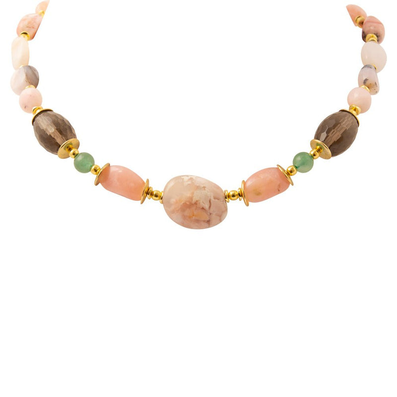 Meadow Pink Opal Chunky Golden Necklace - Barse Jewelry