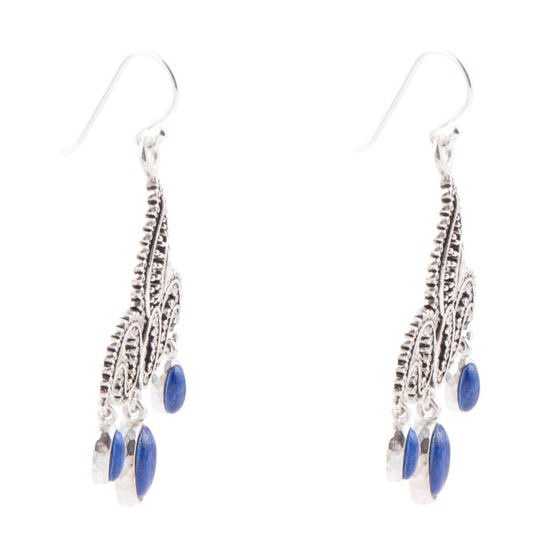 Mehendi Blue Lapis and Sterling Silver Chandelier Earrings - Barse Jewelry