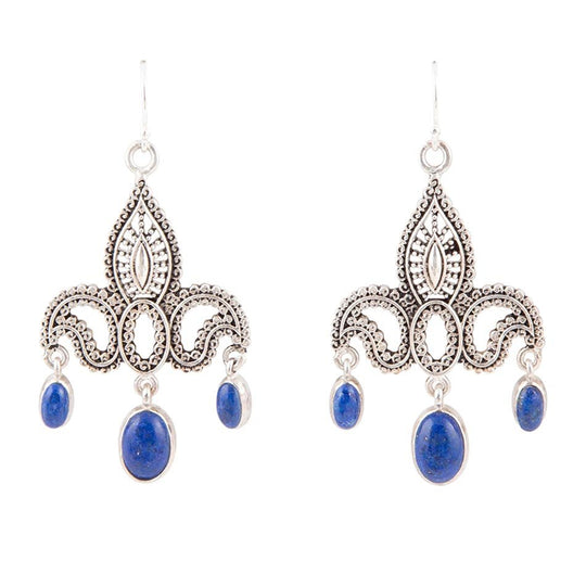Mehendi Blue Lapis and Sterling Silver Chandelier Earrings
