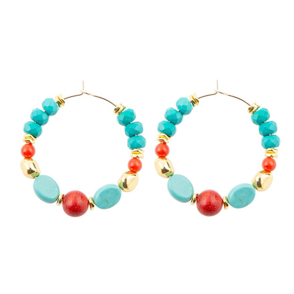 Mesa Blue Magnesite and Orange Coral Golden Hoop Earrings - Barse Jewelry