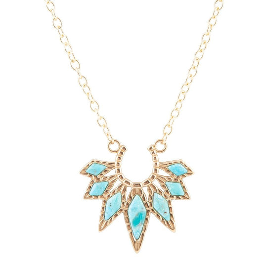 Mesa Blue Turquoise Starburst Golden Pendant Necklace