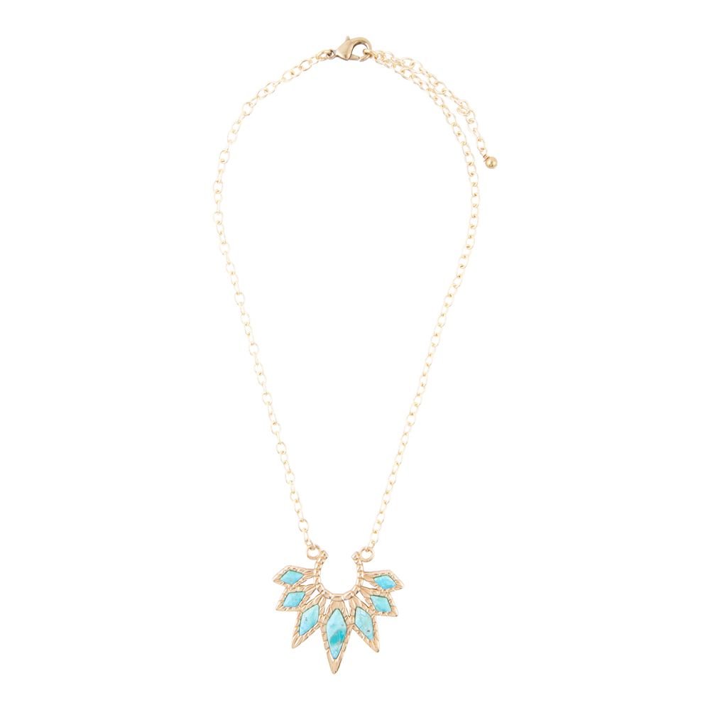 Mesa Blue Turquoise Starburst Golden Pendant Necklace - Barse Jewelry
