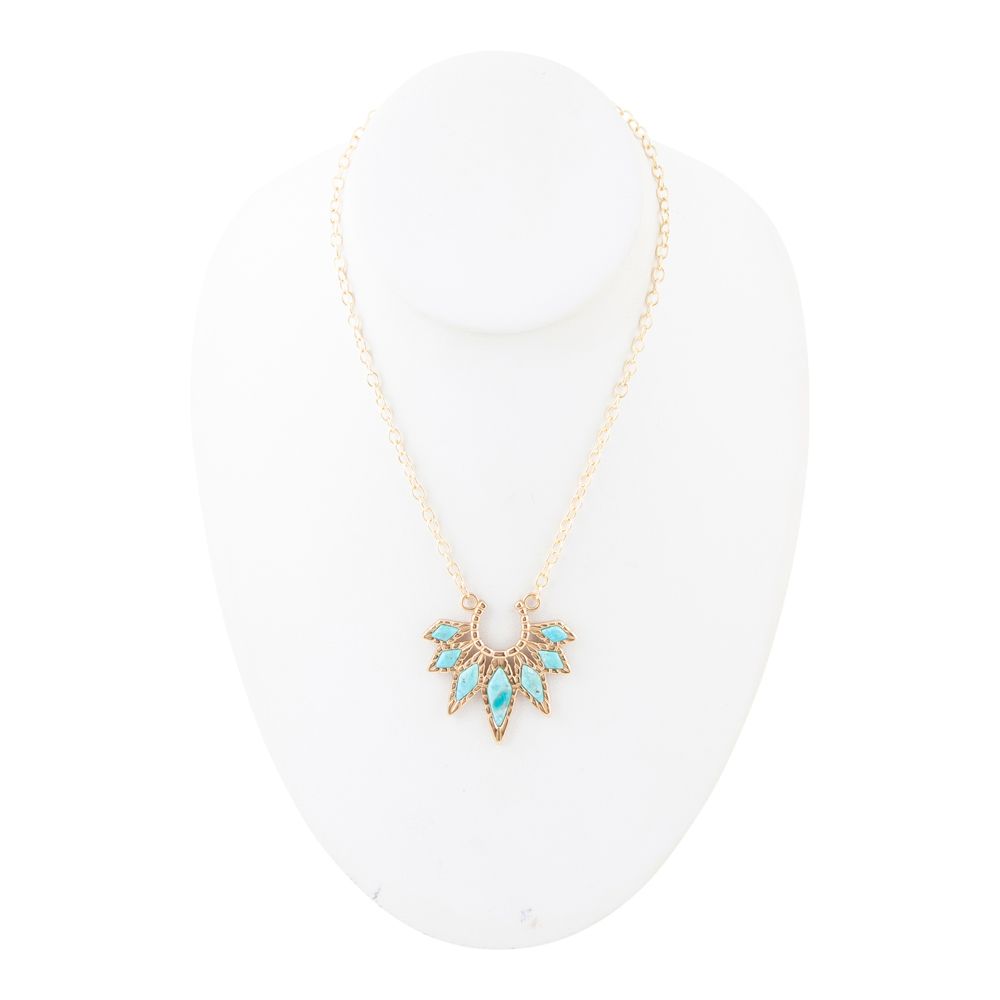 Mesa Blue Turquoise Starburst Golden Pendant Necklace - Barse Jewelry