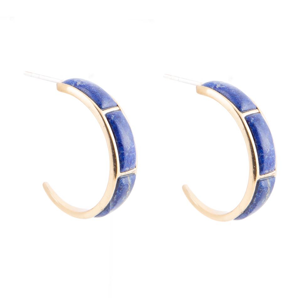 Mila Blue Lapis Hoop Golden Earrings - Barse Jewelry