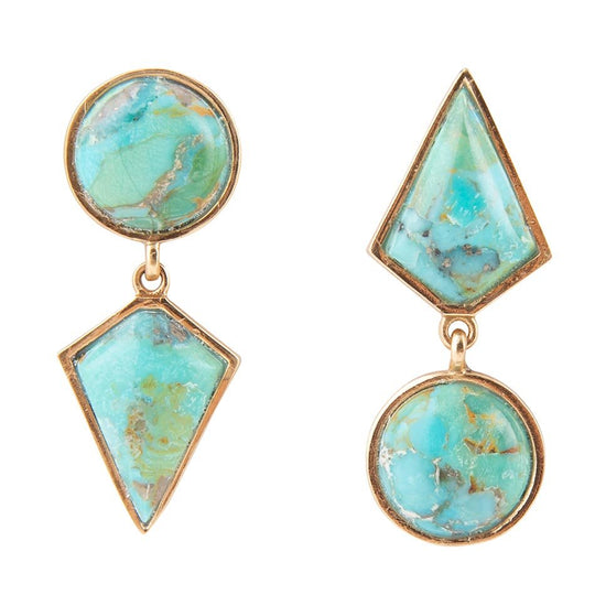 Miss-Matched Blue Turquoise Golden Post Earrings