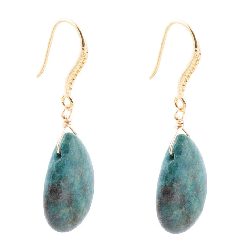Mixe of Blue and Green Chrysocolla Golden Drop Earrings - Barse Jewelry