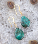 Mixe of Blue and Green Chrysocolla Golden Drop Earrings - Barse Jewelry