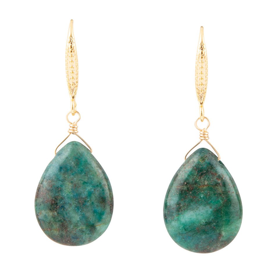 Mixe of Blue and Green Chrysocolla Golden Drop Earrings - Barse Jewelry