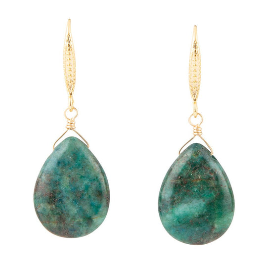 Mix of Blue and Green Chrysocolla Golden Drop Earrings