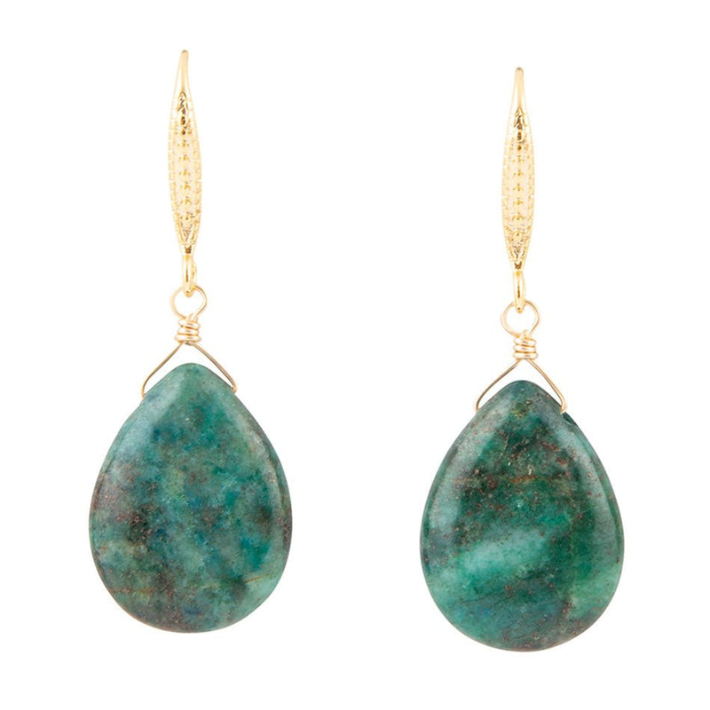 Mixe of Blue and Green Chrysocolla Golden Drop Earrings - Barse Jewelry