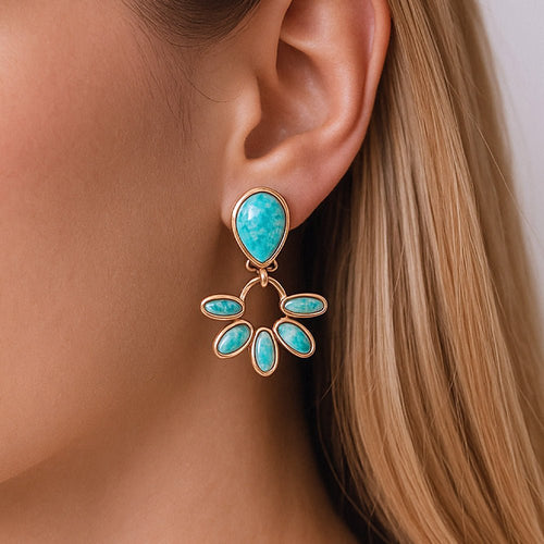 Mojave Blue Turquoise Golden Clip Earrings - Barse Jewelry