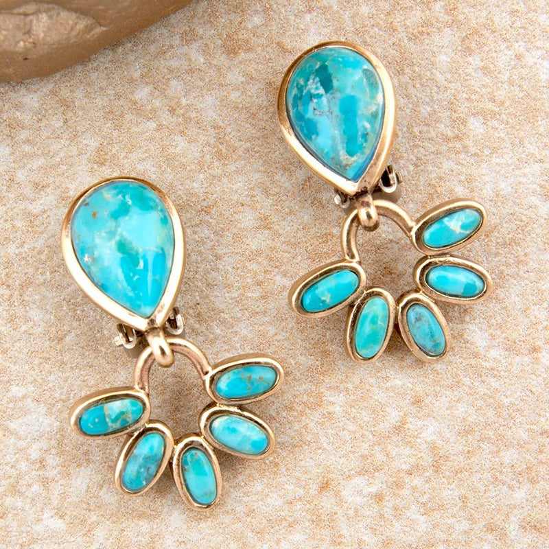 Mojave Blue Turquoise Golden Clip Earrings - Barse Jewelry