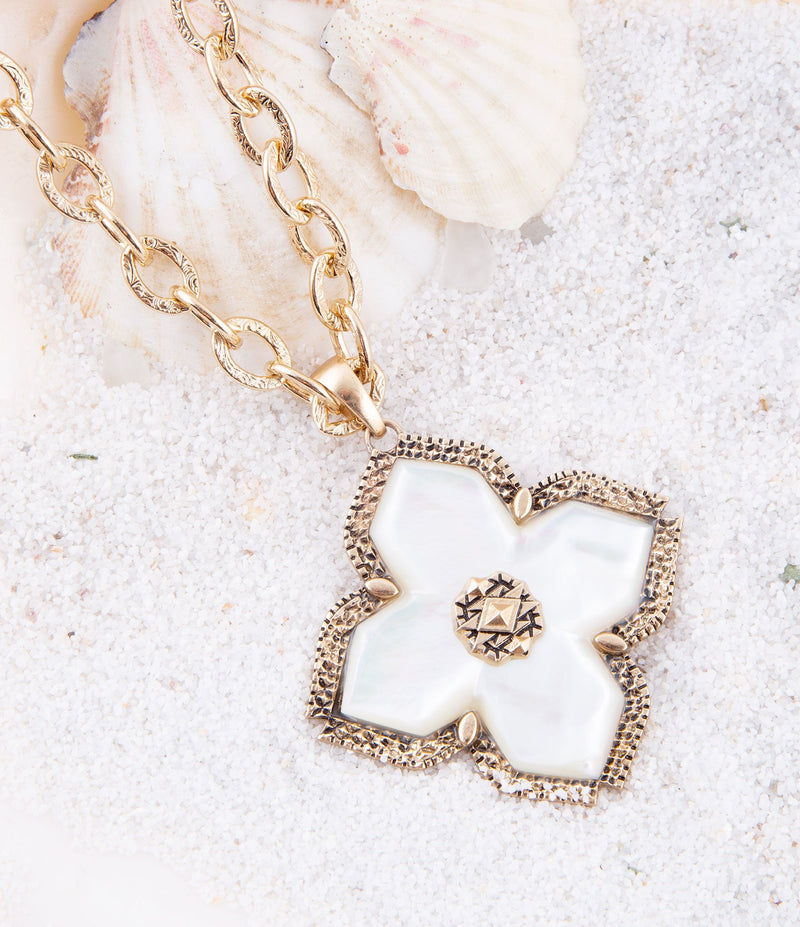 Mother of Pearl Maltese Cross Golden Chain Necklace - Barse Jewelry