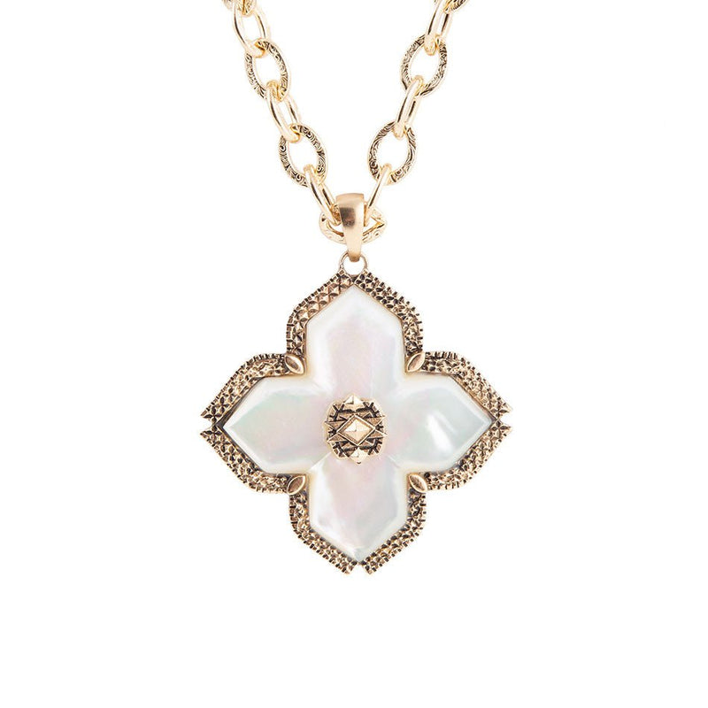 Mother of Pearl Maltese Cross Golden Chain Necklace - Barse Jewelry