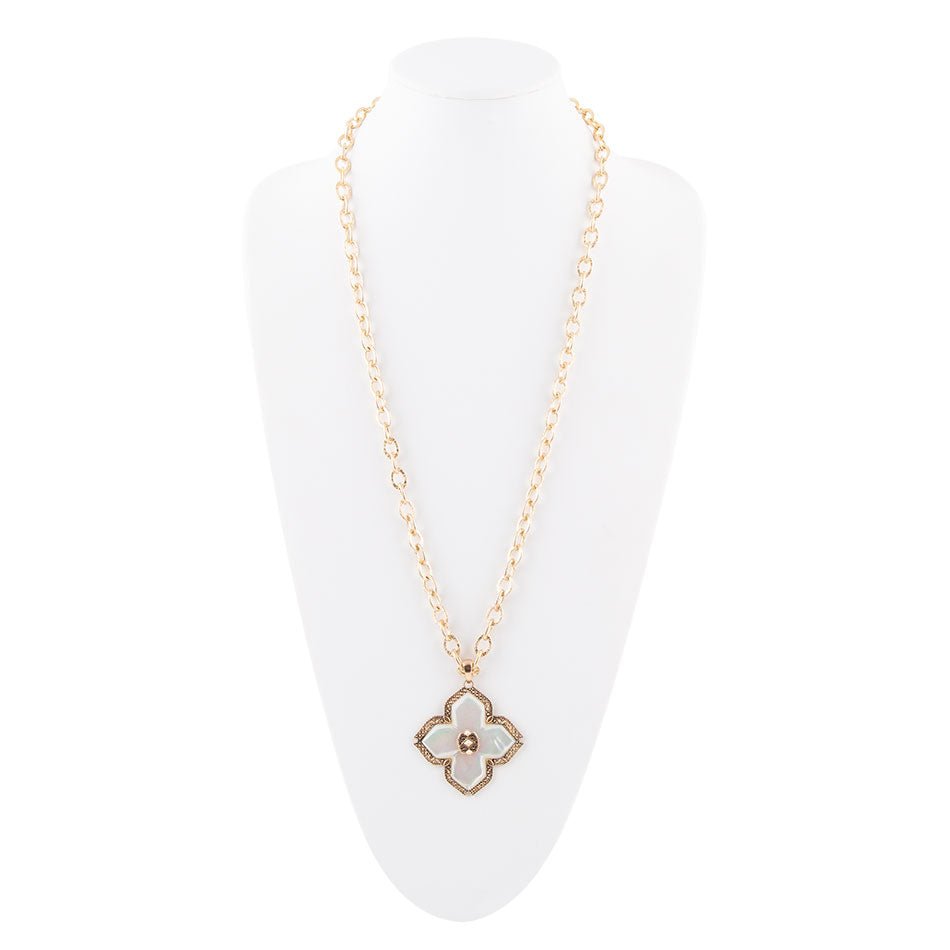 Mother of Pearl Maltese Cross Golden Chain Necklace - Barse Jewelry