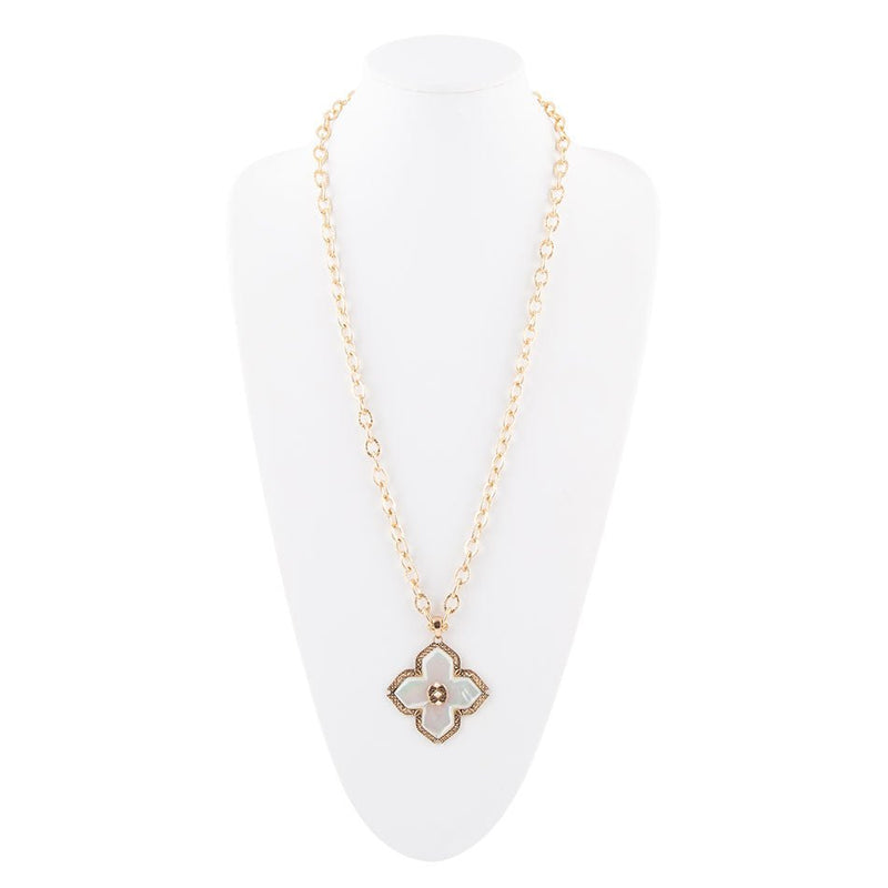 Mother of Pearl Maltese Cross Golden Chain Necklace - Barse Jewelry
