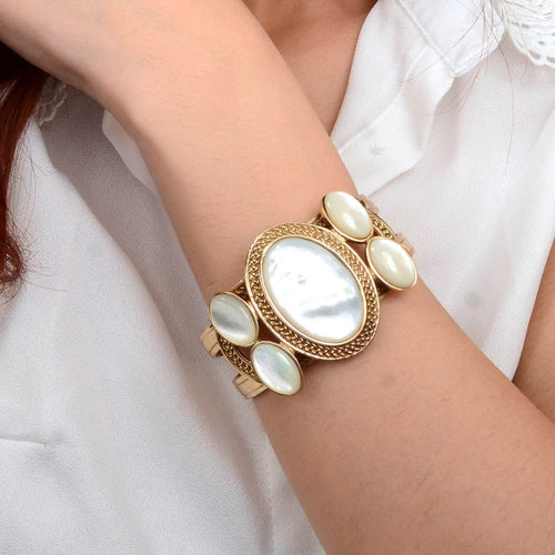Mother of Pearl Ovation Golden Cuff Bracelet - Barse Jewelry