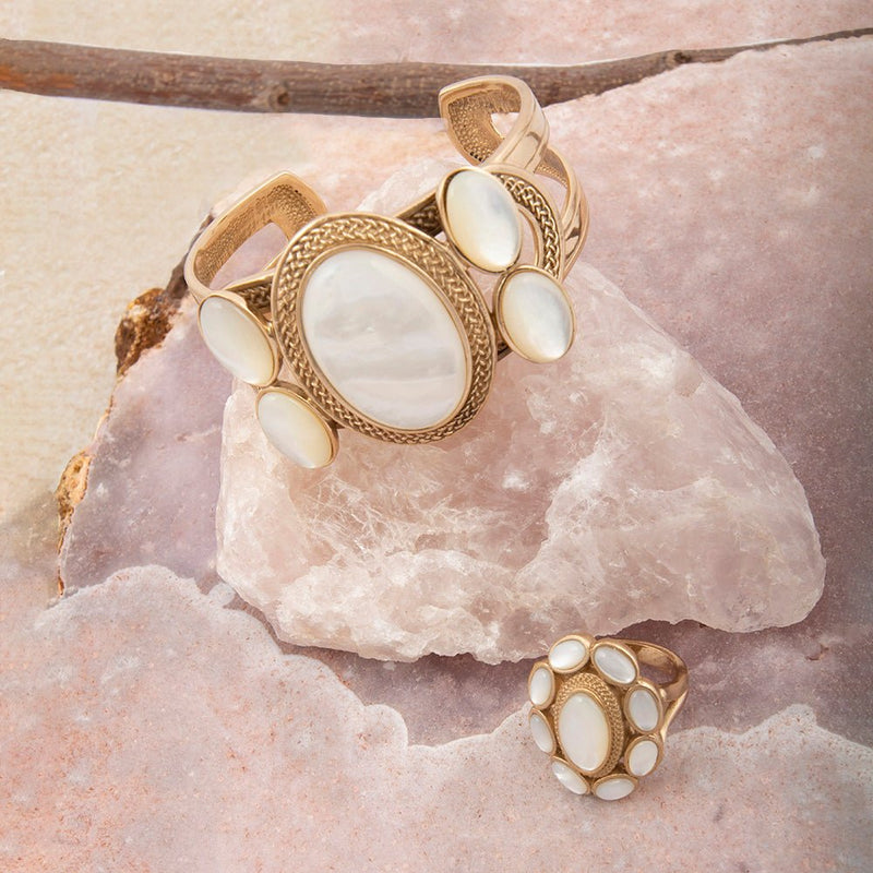 Mother of Pearl Ovation Golden Cuff Bracelet - Barse Jewelry