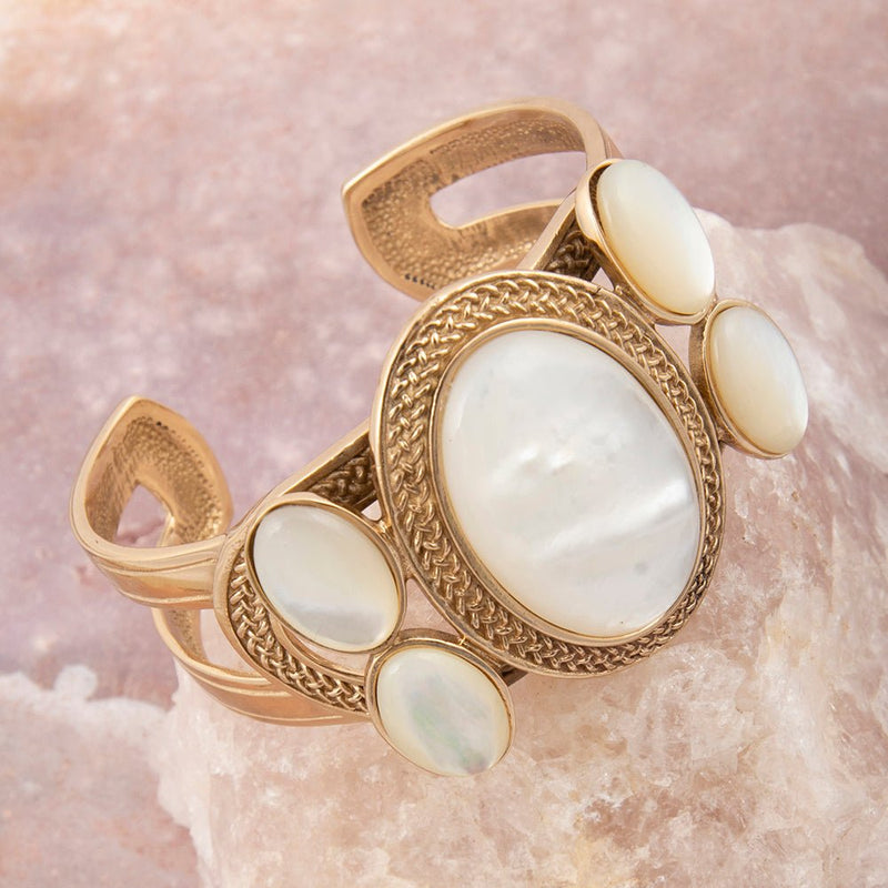 Mother of Pearl Ovation Golden Cuff Bracelet - Barse Jewelry