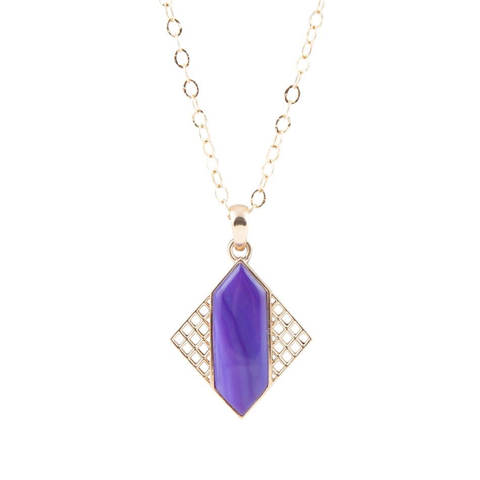 Motif Purple Agate and Golden Bronze Pendant Necklace - Barse Jewelry
