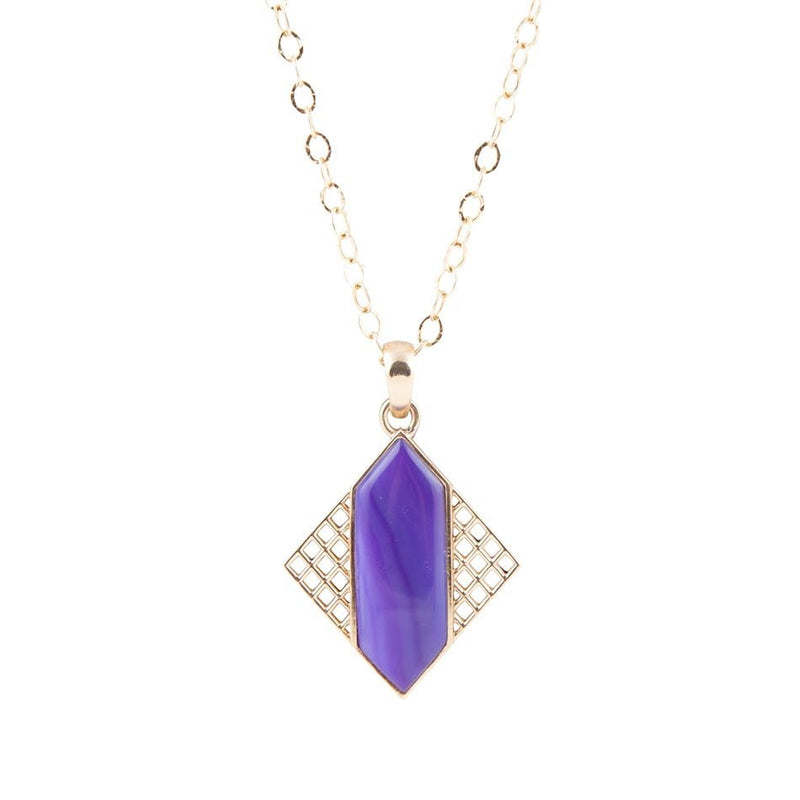 Motif Purple Agate and Golden Bronze Pendant Necklace - Barse Jewelry
