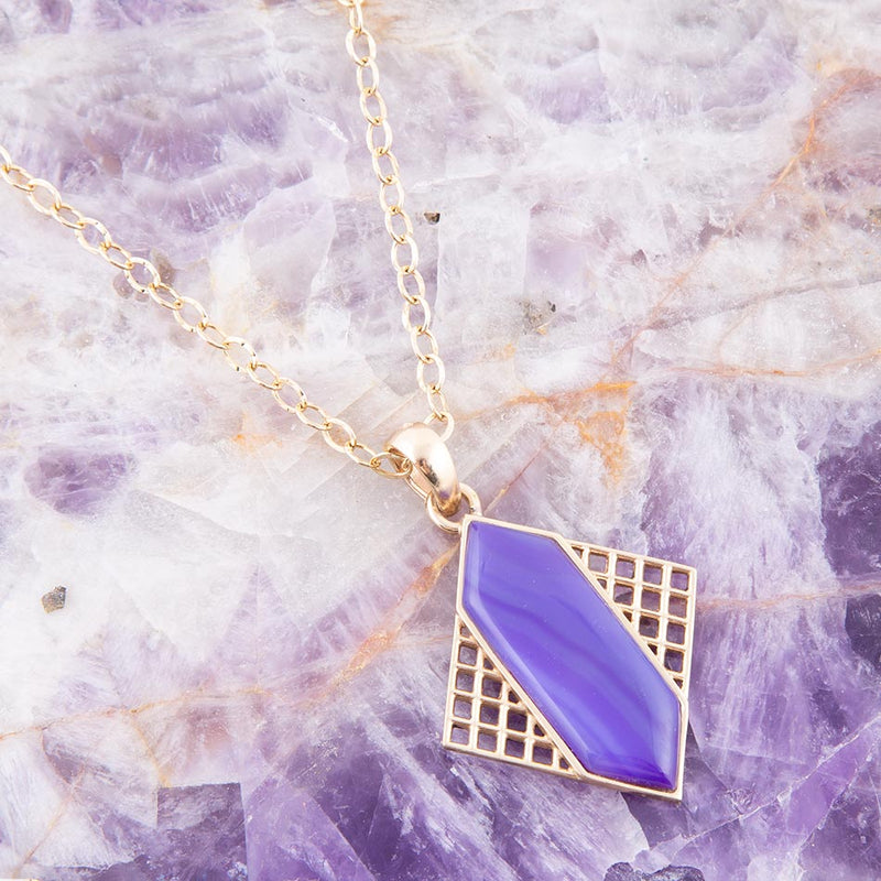 Motif Purple Agate and Golden Bronze Pendant Necklace - Barse Jewelry