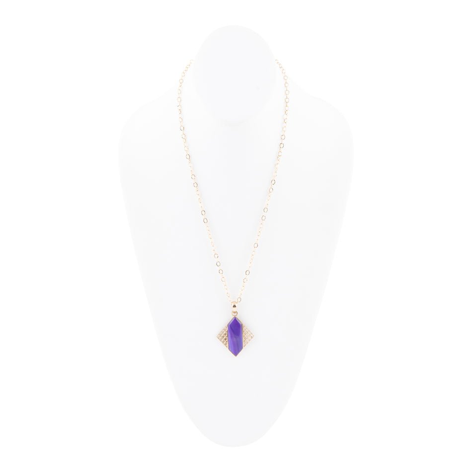 Motif Purple Agate and Golden Bronze Pendant Necklace - Barse Jewelry