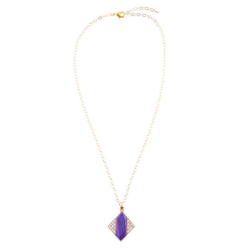 Motif Purple Agate and Golden Bronze Pendant Necklace - Barse Jewelry