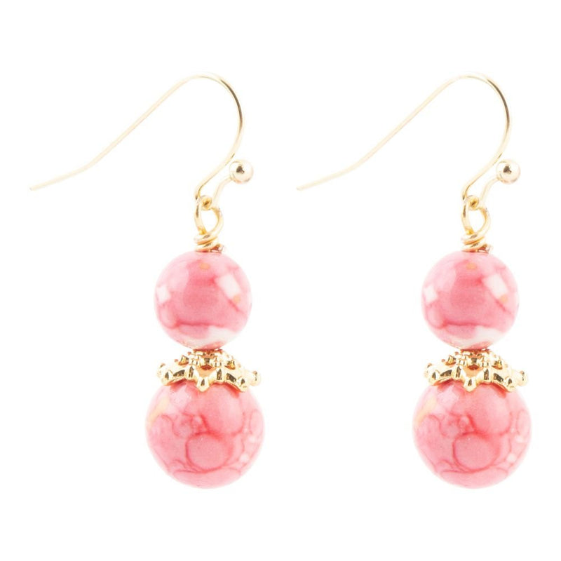 Mottled Pink Jade Golden Drop Earrings - Barse Jewelry