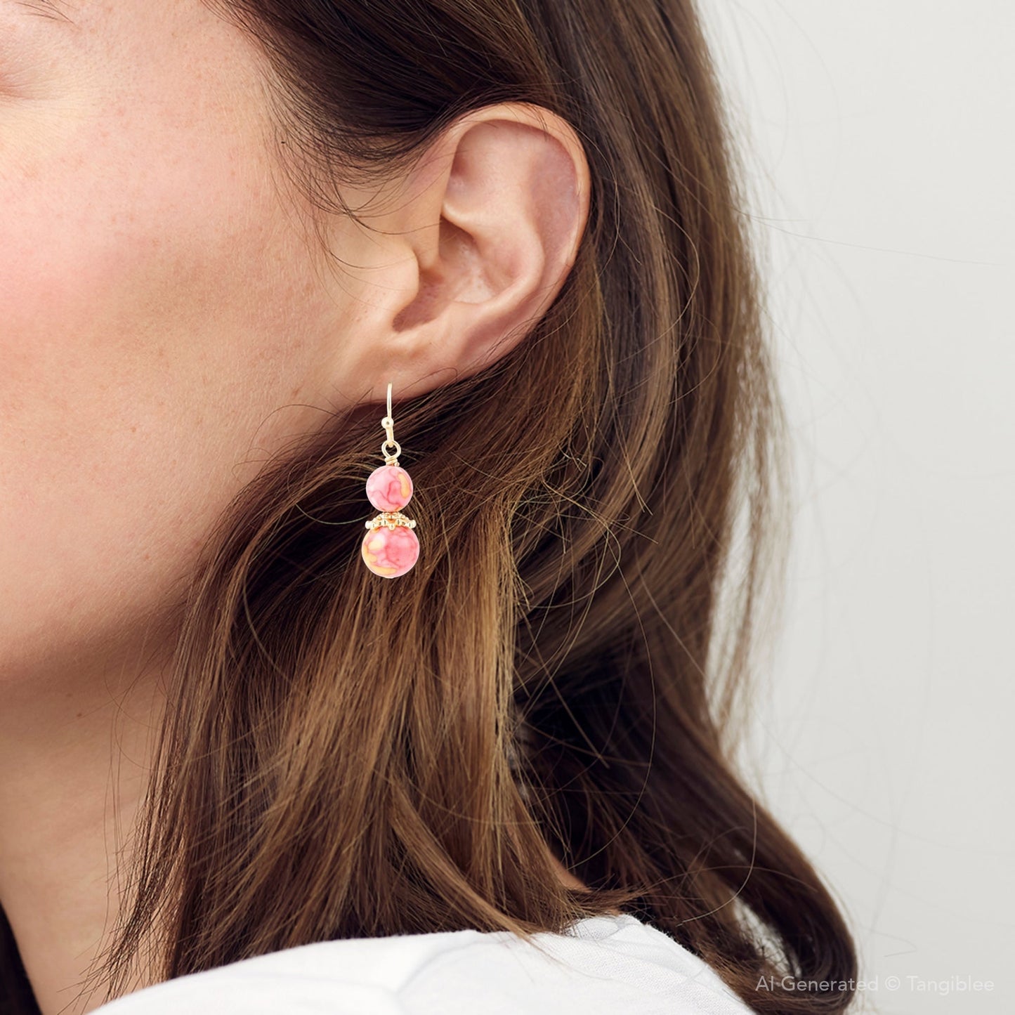 Mottled Pink Jade Golden Drop Earrings - Barse Jewelry