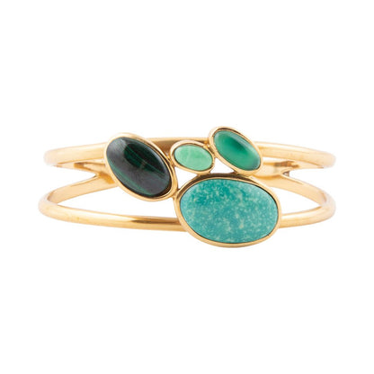 Multi Green Stones Golden Cuff Bracelets - Barse Jewelry