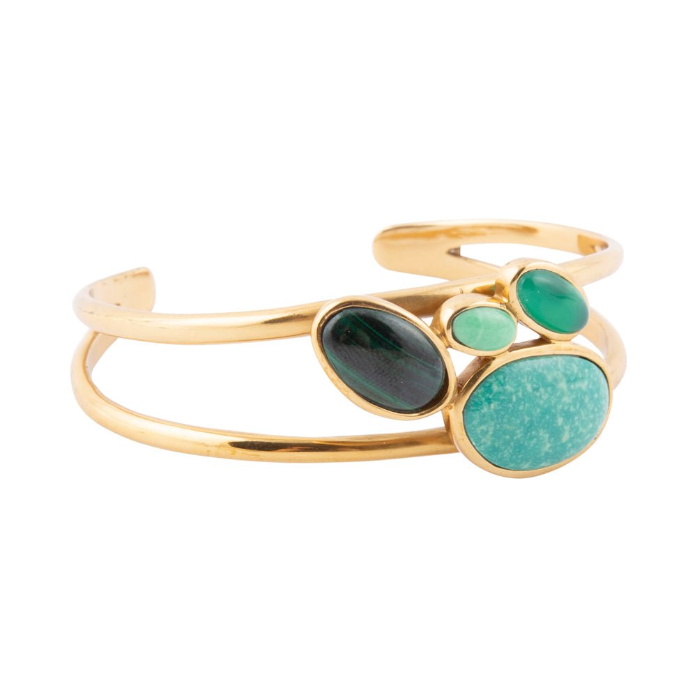 Multi Green Stones Golden Cuff Bracelets - Barse Jewelry