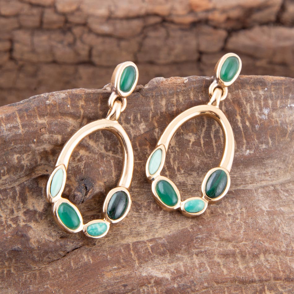 Multi Green Stones Golden Earrings - Barse Jewelry