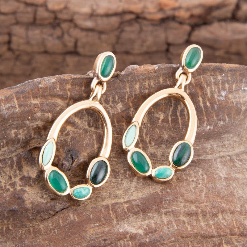 Multi Green Stones Golden Earrings - Barse Jewelry