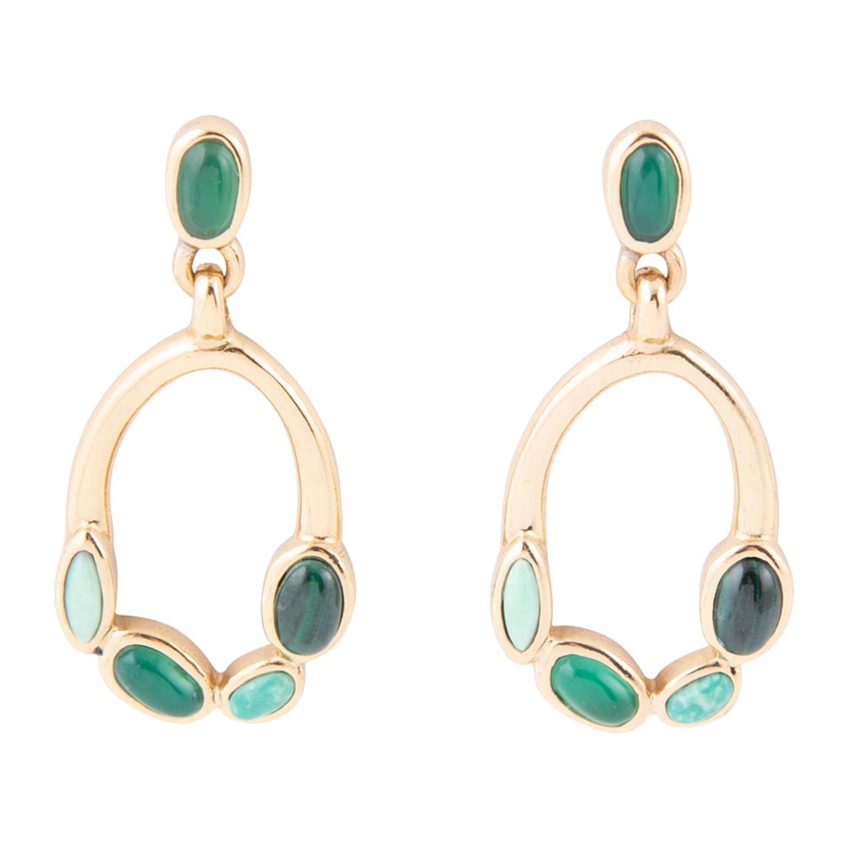 Multi Green Stones Golden Earrings - Barse Jewelry