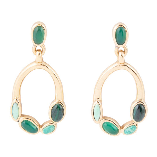 Multi Green Stones Golden Drop Earrings