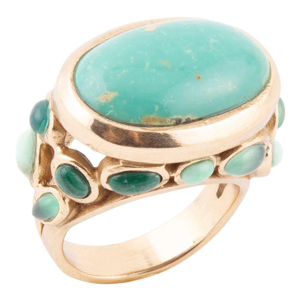 Multi Green Stones Golden Statement Rings - Barse Jewelry