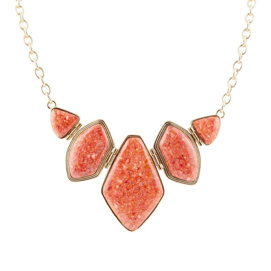 Multi Shape Orange Sponge Coral Pendant Gold Necklace