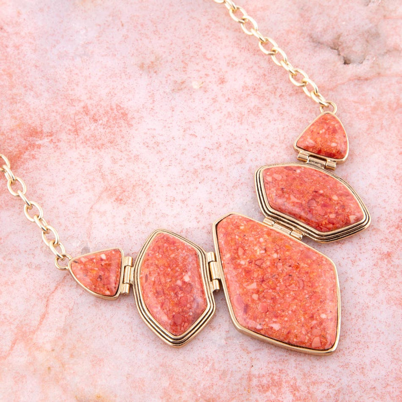 Multi Shape Orange Sponge Coral Pendant Gold Necklace - Barse Jewelry