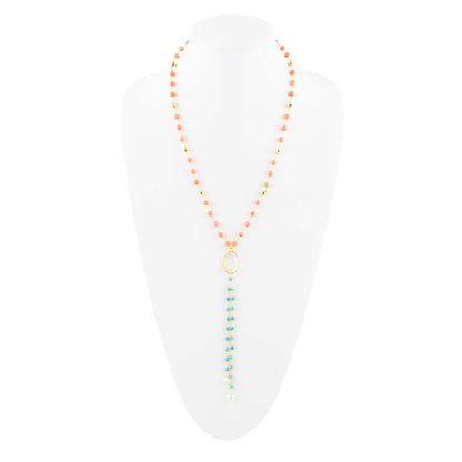 Multi Stone Orange Coral Golden Y - Neck - Barse Jewelry
