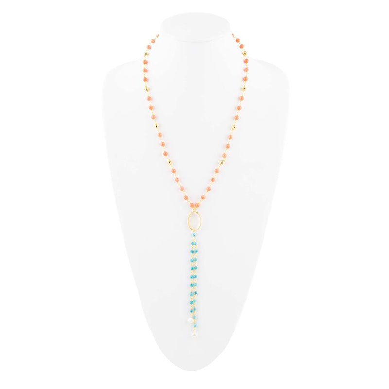 Multi Stone Orange Coral Golden Y - Neck - Barse Jewelry