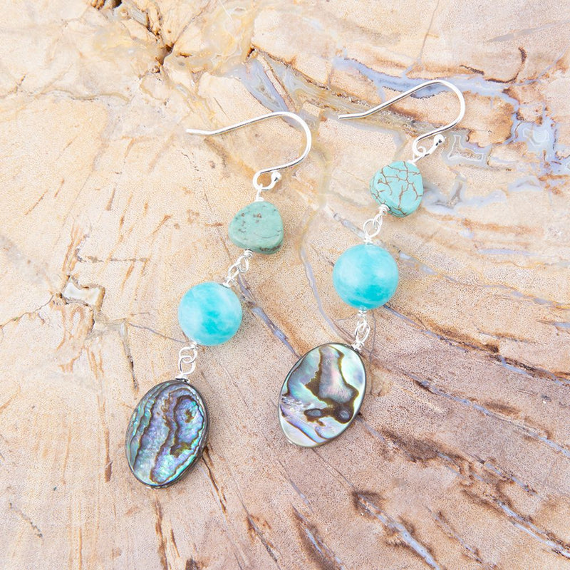 Multicolor Abalone and Blue Magnesite Sterling Silver Drop Earrings - Barse Jewelry