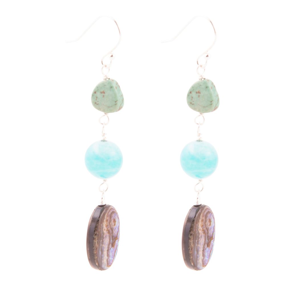 Multicolor Abalone and Blue Magnesite Sterling Silver Drop Earrings - Barse Jewelry