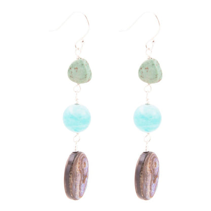 Multicolor Abalone and Blue Magnesite Sterling Silver Drop Earrings - Barse Jewelry