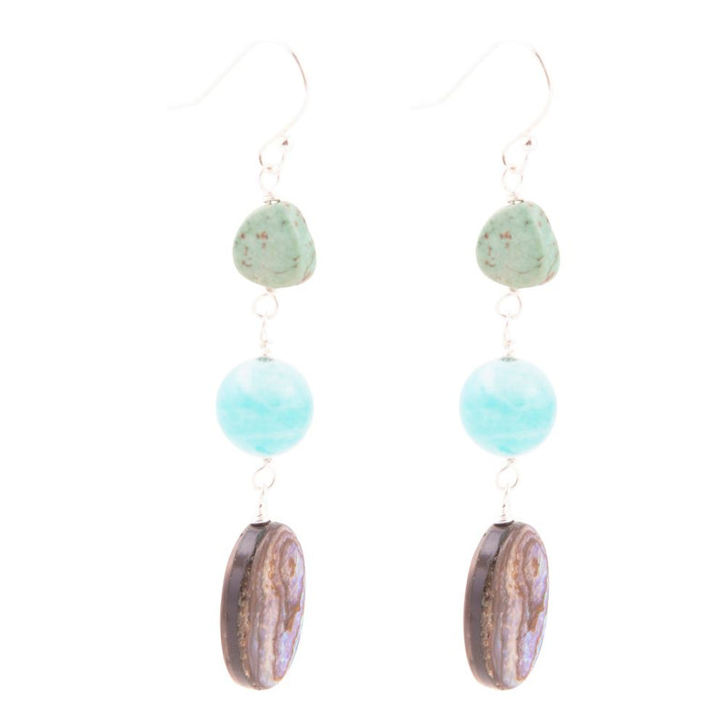 Multicolor Abalone and Blue Magnesite Sterling Silver Drop Earrings - Barse Jewelry
