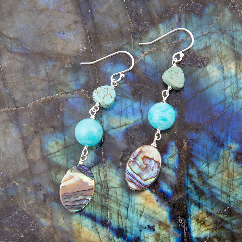 Multicolor Abalone and Blue Magnesite Sterling Silver Drop Earrings - Barse Jewelry