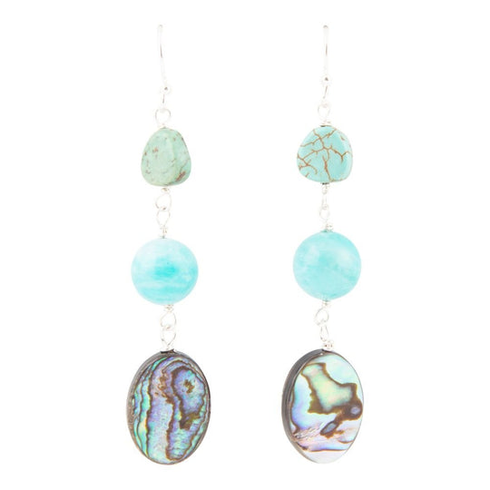 Multicolor Abalone and Blue Magnesite Sterling Silver Drop Earrings