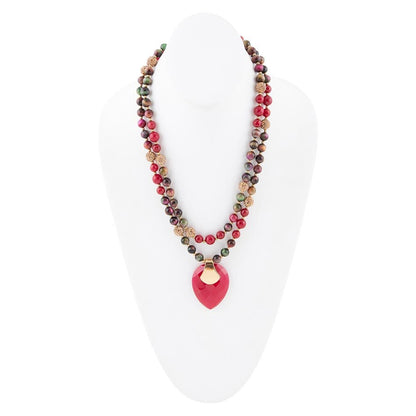 Multicolor Tiger's Eye and Rasberry Quartz Pendant Golden Necklace - Barse Jewelry