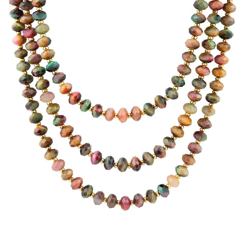 Multicolor Tiger's Eye Strand Golden Necklace - Barse Jewelry