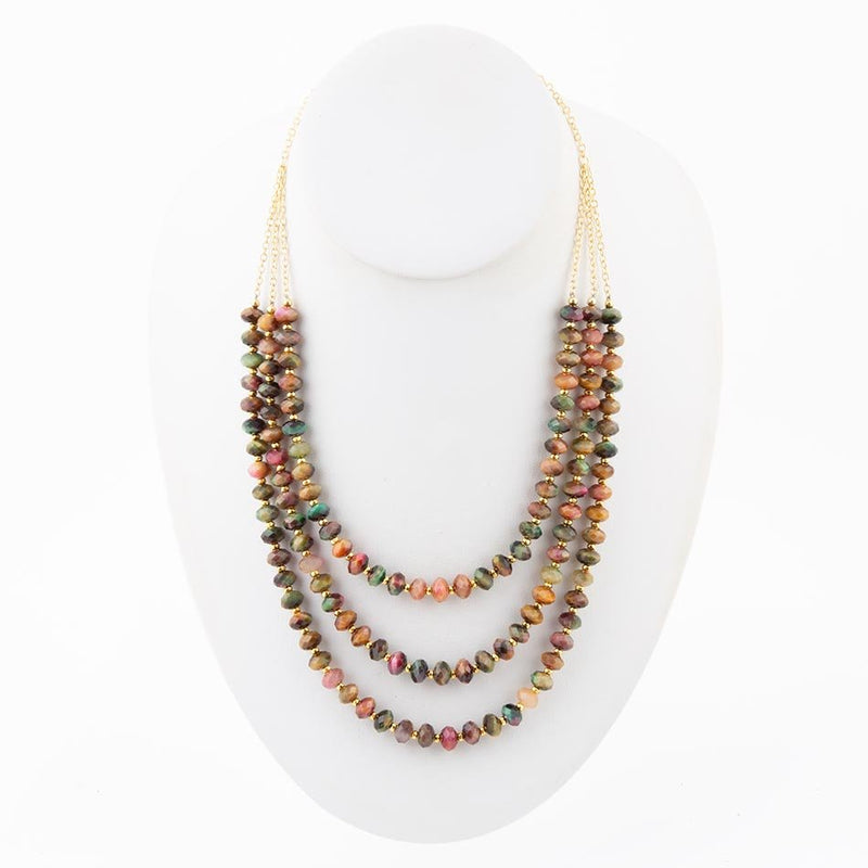 Multicolor Tiger's Eye Strand Golden Necklace - Barse Jewelry